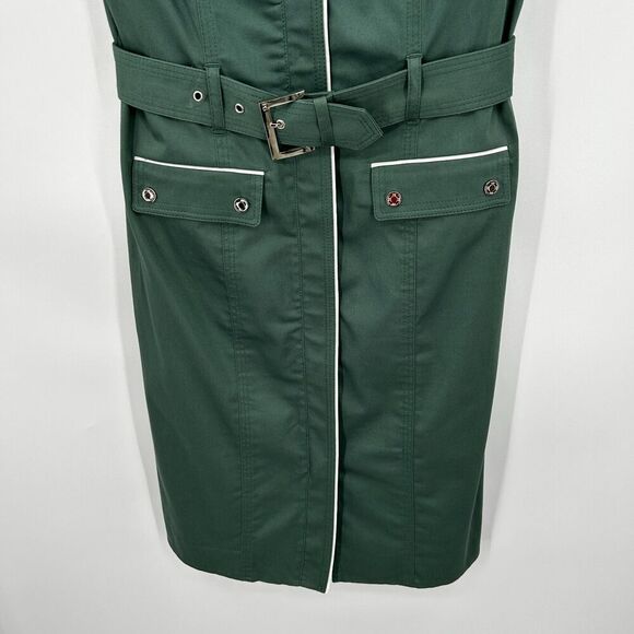 PURIFICACION GARCIA Green White Full Zip Up Cap Sleeve Belted Midi Dress Small - Picture 4 of 10